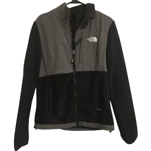 The North Face Women’s Fleece Jacket Black Gray Colorblock Zip Up Pockets Sz L - Picture 1 of 10
